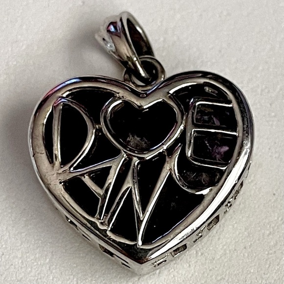 Source Unknown Jewelry - Silver Heart Shaped Locket with Amethyst Stone and Dance Details